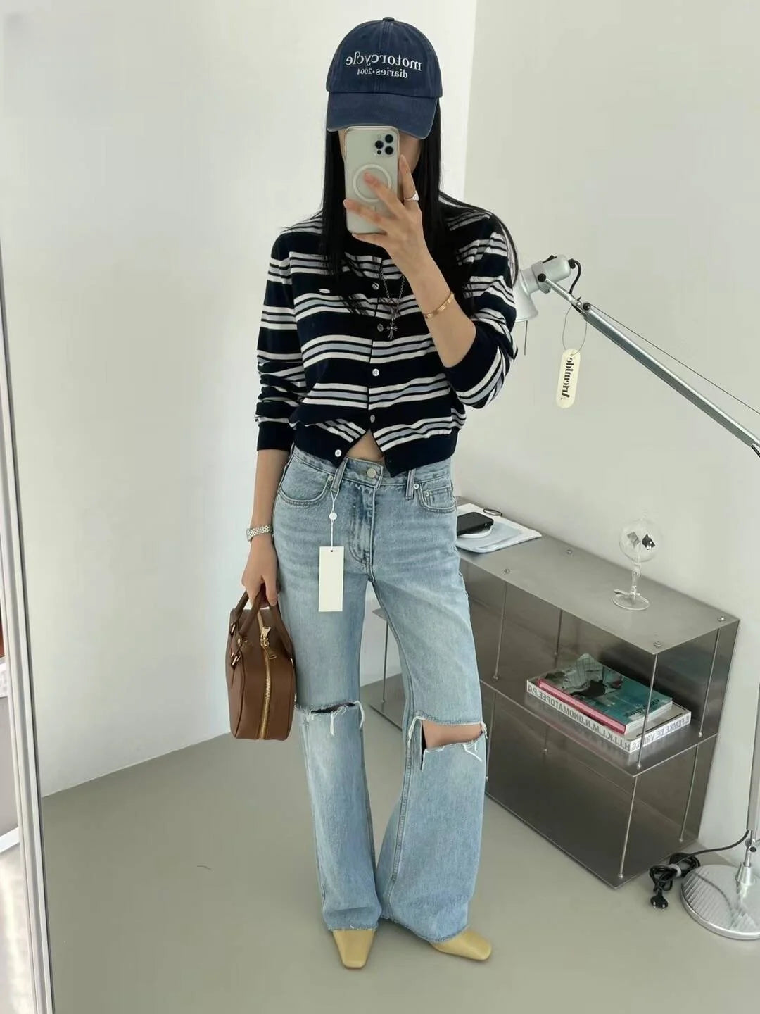 Women's Striped Knitted Cardigan | Chic Spring Button-Up Sweater | Soft Classic Open Front Knitwear