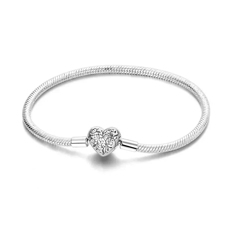 925 Silver Bracelet 17–20CM with Butterfly, Flower, Cat, Shell, Moon & Starfish Charms – DIY Birthday Jewelry Gift