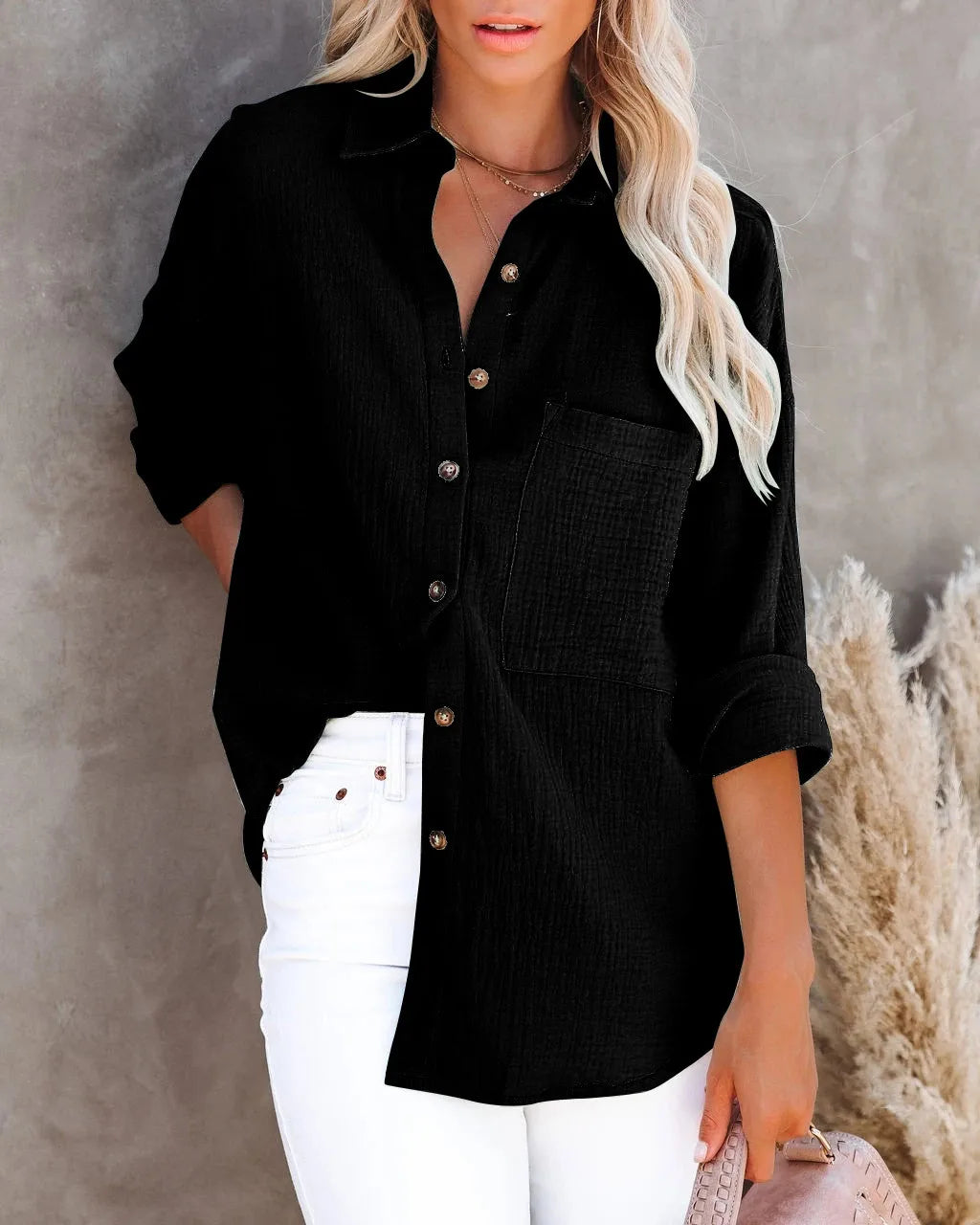 Women’s Long Sleeve Collared Button-Down Work Shirt – Casual Office Blouse 👚✨