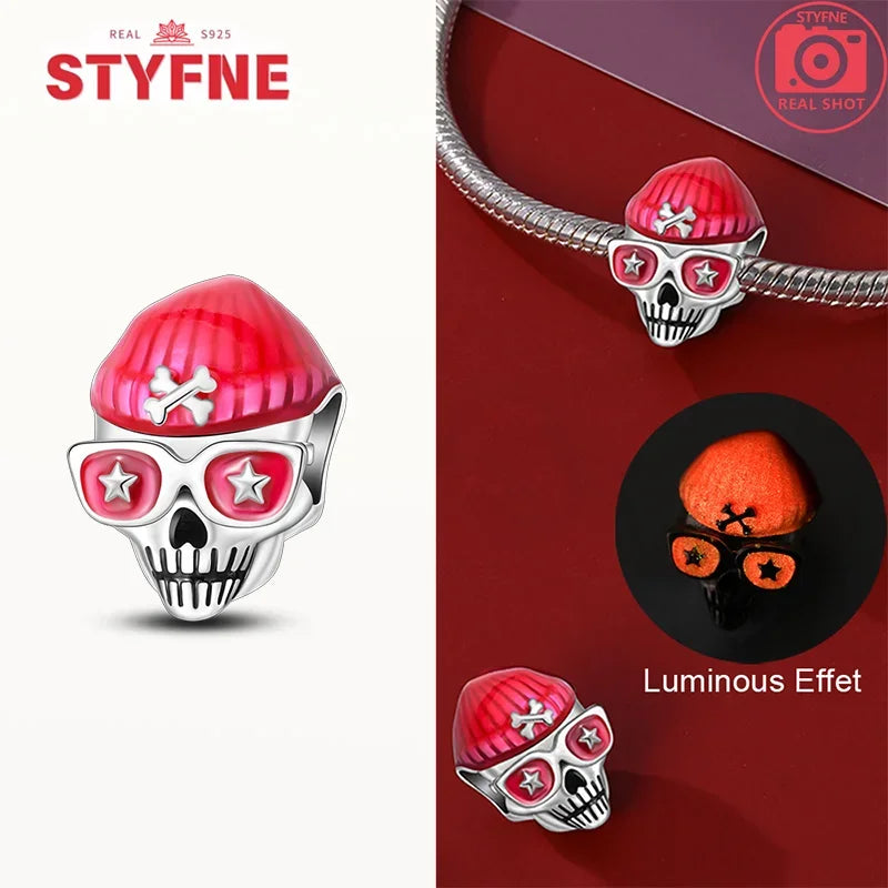 925 Sterling Silver Halloween Skull & Ghost Charms – Colored Beads Fit Original Pandora Bracelet DIY Jewelry Gift for Women