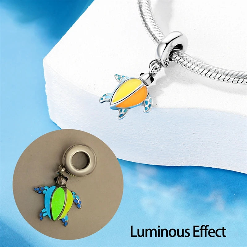 925 Sterling Silver Colorful Luminous Charms | Shell Turtle Star Beads