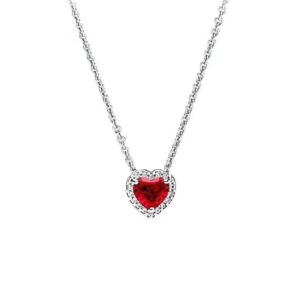 New 925 Sterling Silver Red Pink Green Heart-Shaped Necklace | Elegant Women’s Charm Jewelry for Valentine’s & Mother’s Day