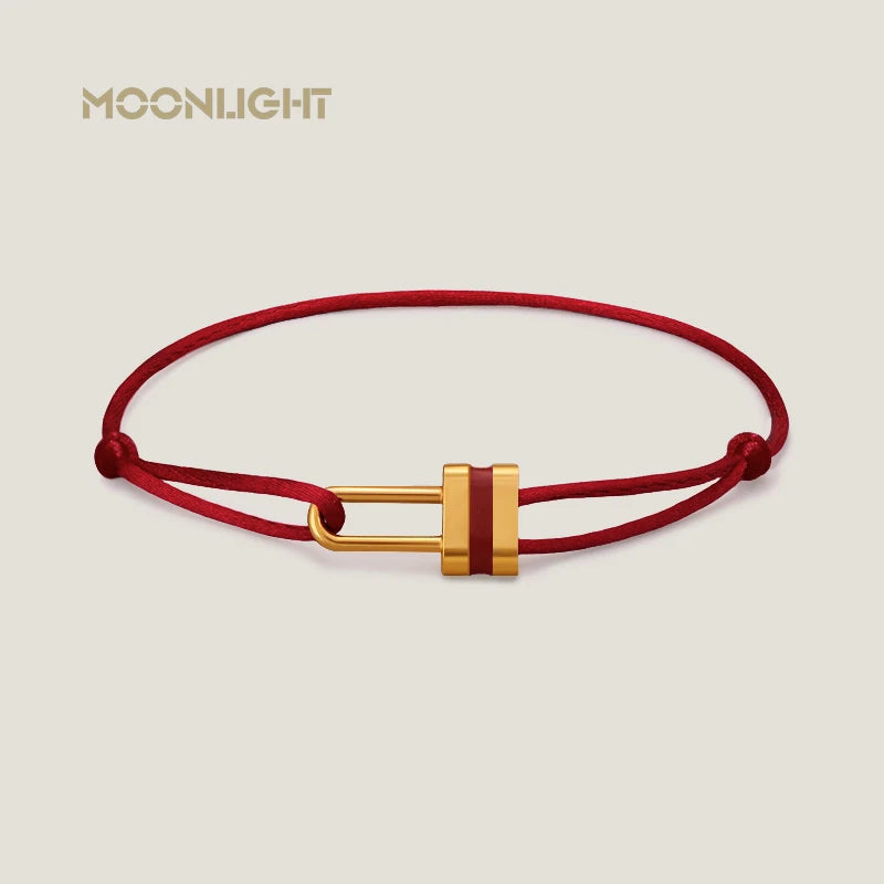 MOONLIGHT Adjustable Silk Rope Lock Charm Bracelet | Unisex Fashion Friendship Jewelry Gift for Women & Men