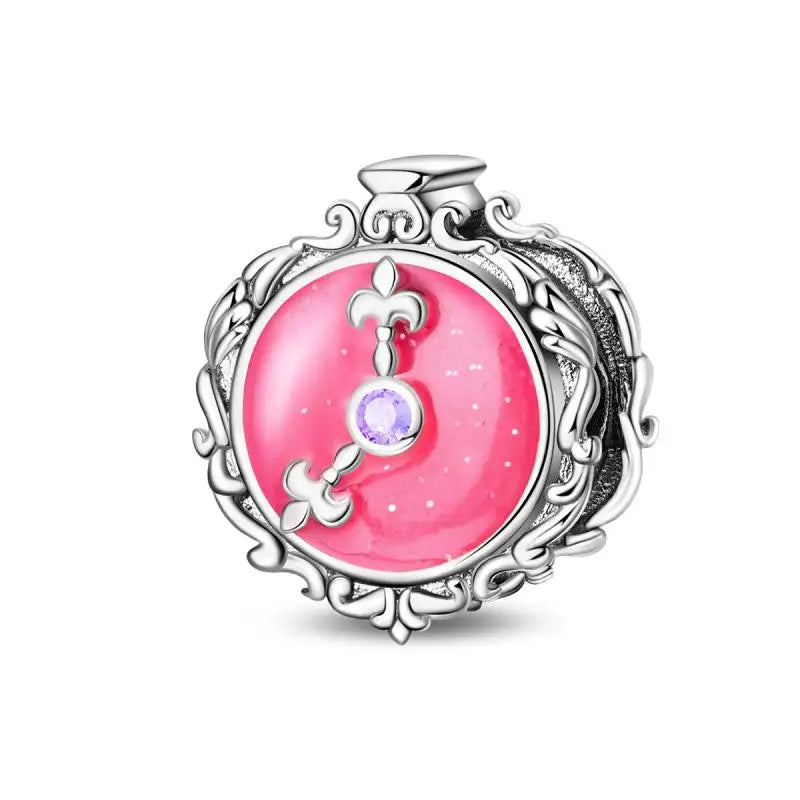 925 Silver Plated Magic Mirror Princess Angel Pink Charm Beads | Fits Original Pan 925 Bracelet | Exquisite DIY Jewelry