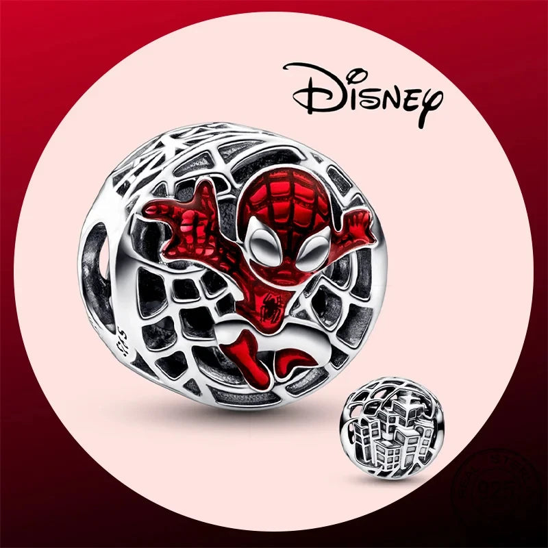 2025 100% 925 sterling silver pendant Disney Spider-Man beads Suitable for original DIY bracelet, women's fashion gift