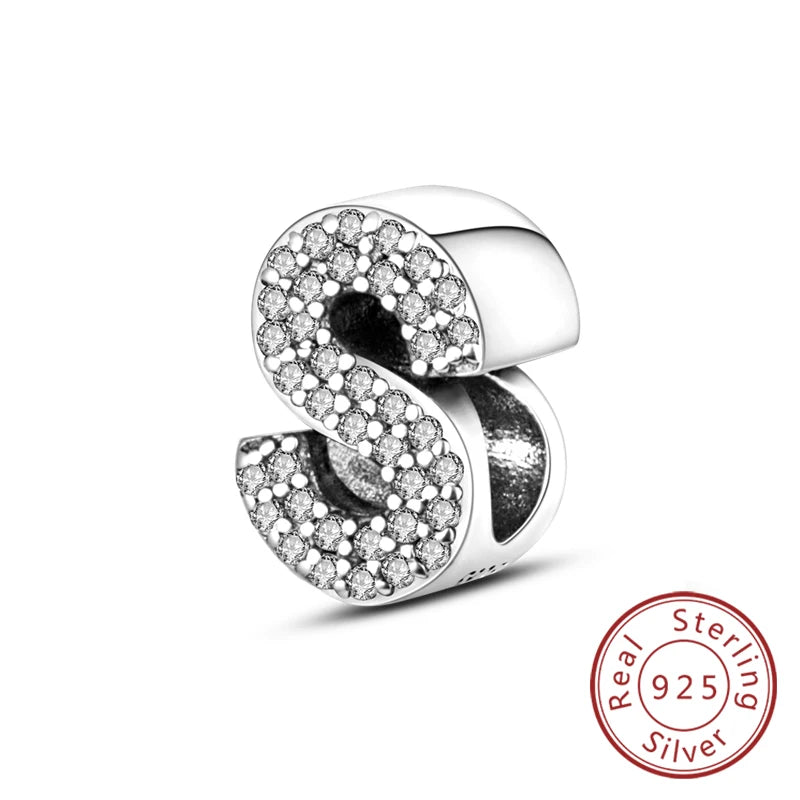925 Sterling Silver A–Z Alphabet Letter Charms | 26 Letters Beads Fit Original Bracelet DIY Jewelry Making Gift