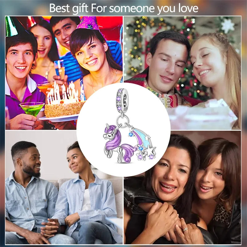 925 Silver Plated Magic Mirror Princess Angel Pink Charm Beads | Fits Original Pan 925 Bracelet | Exquisite DIY Jewelry