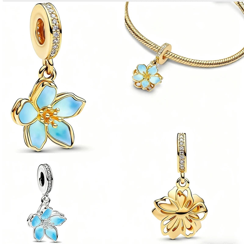 925 Sterling Silver Gold & Silver Cherry Blossom Bead Pendant | Fits Original Charm Bracelets | Sweet DIY Jewelry for Women