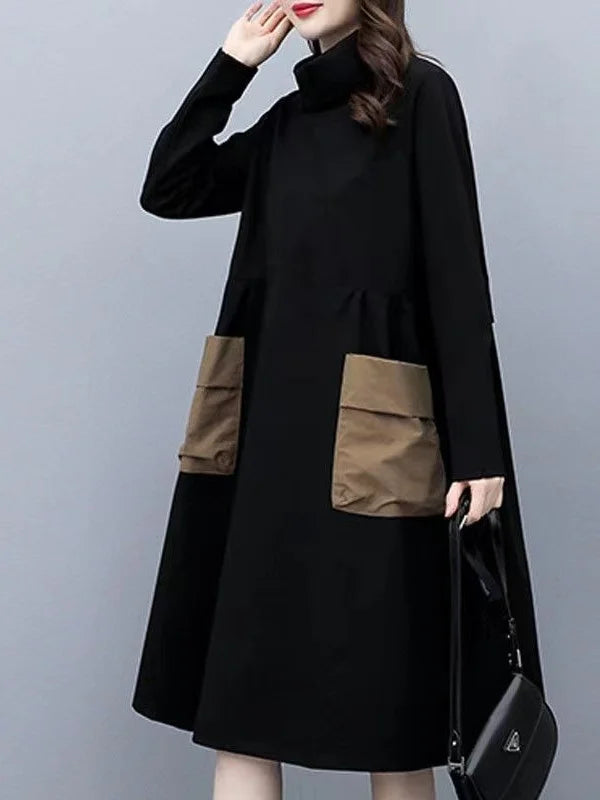 Women’s Retro Thickened Fleece Mid-Length Winter Skirt – Knee-Length A-Line Warm Polyester Fiber Base Layer