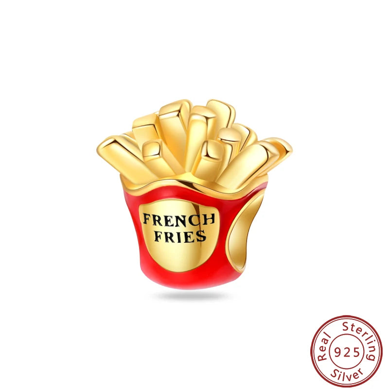 925 Sterling Silver Dessert Afternoon Tea Charm – Coffee, Cake, Pizza & Fries Beads Fit Original Pandora Bracelet DIY Jewelry