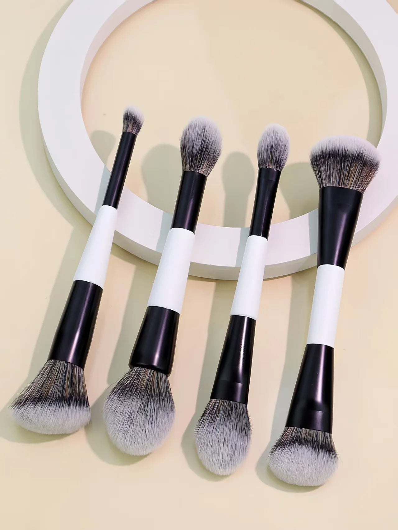 4 Double-Headed Makeup Brushes Set – Multi-Functional Foundation, Blush, Loose Powder, Highlight, Concealer & Nose Shadow Brushes | Gift for Women & Girls