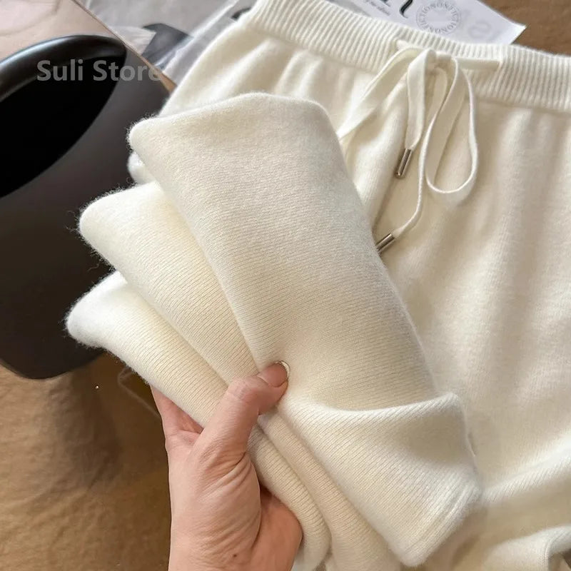 Autumn & Winter Women’s Wool High Waist Loose Wide Leg Pants – Cloud Casual Soft Straight Trousers