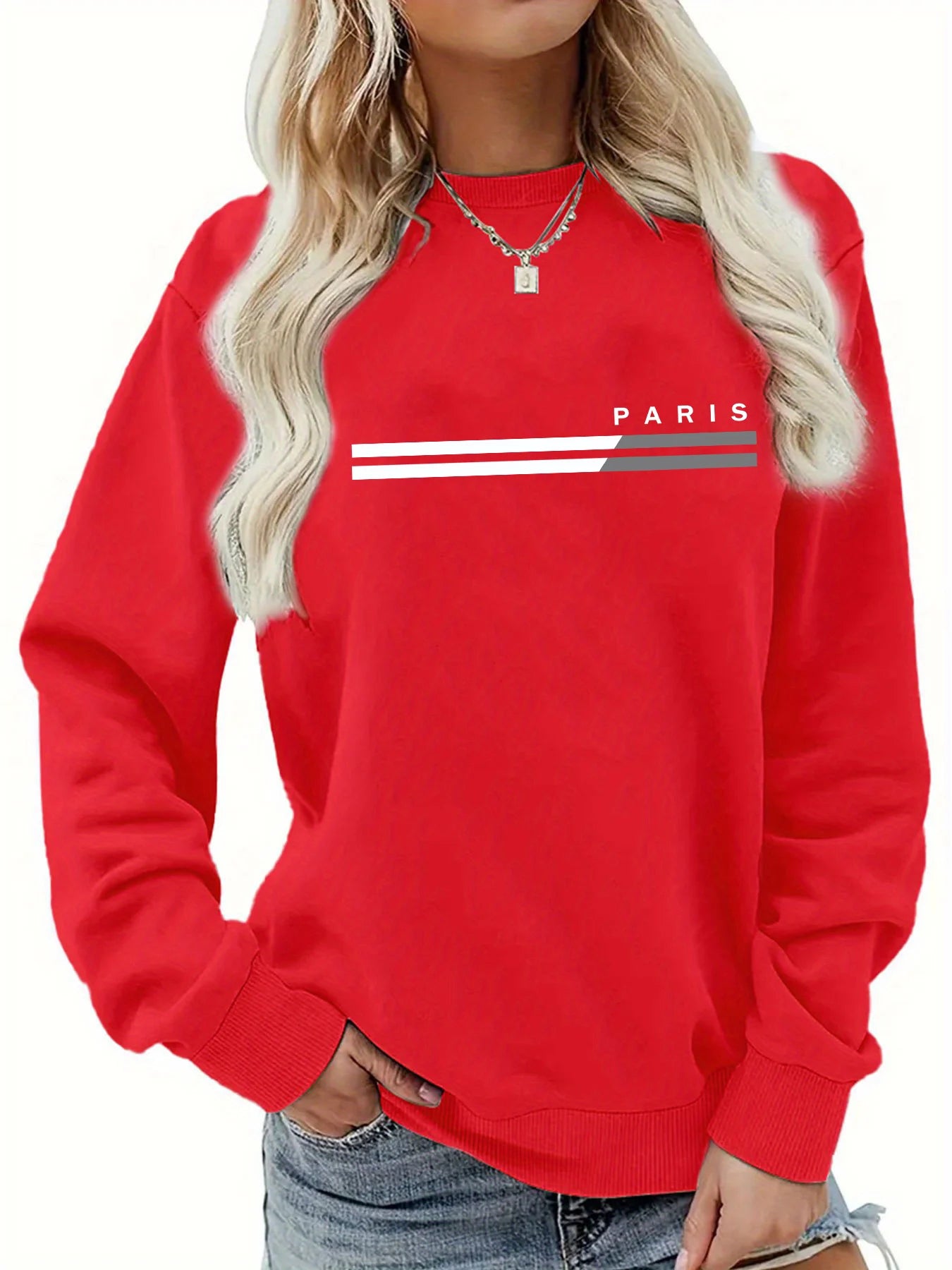 Women’s Autumn Winter Round Neck Pullover – Casual Loose Warm Long Sleeve Sweater with Paris Print