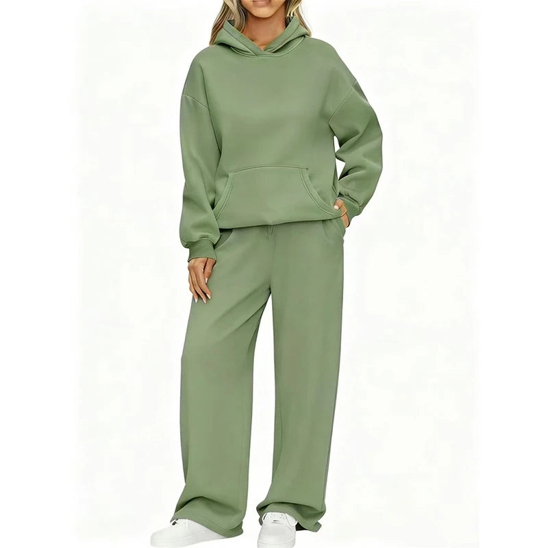 Women’s Autumn Winter Hoodie & Wide Leg Pants Two-Piece Tracksuit – Casual Loose Sportswear ❄️👟