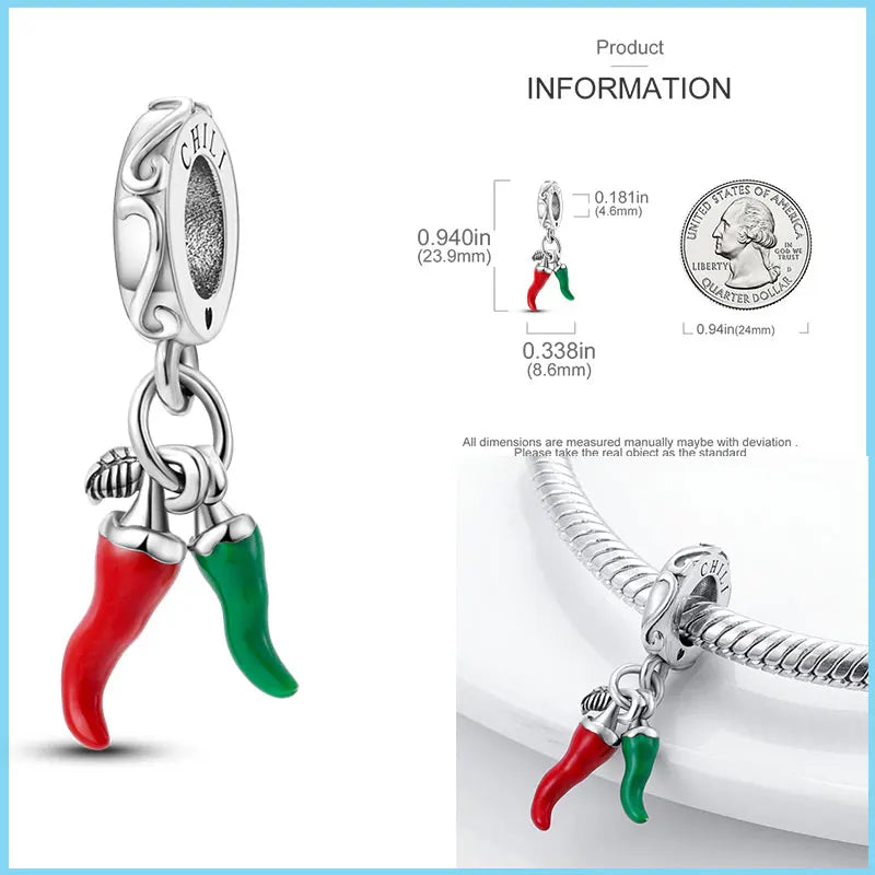 100% 925 Sterling Silver Life Tree & Chili Pepper Charms – Fit Pandora Bracelet, DIY Parent-Child Jewelry Gift