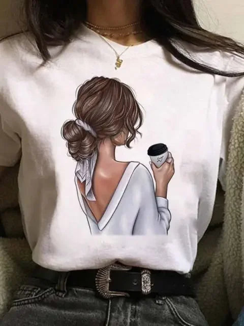 Maycaur Women's Graphic Printed T-Shirt | Korean Harajuku Short Sleeve Top | Fashion Casual Summer Tee