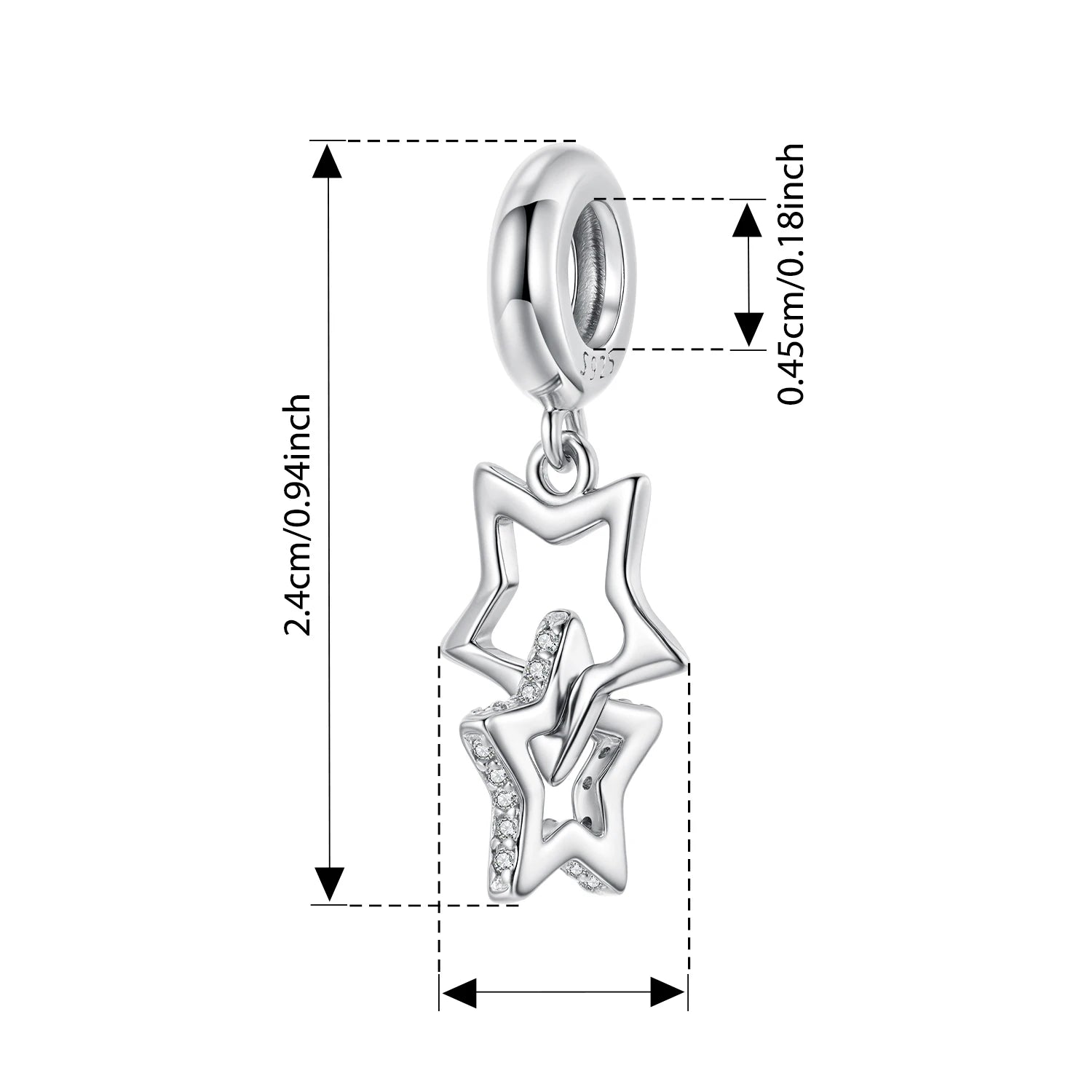 BAMOER 925 Sterling Silver Star of David Pendant | Polished Hexagram CZ Bead | Fits Original Bracelet DIY Jewelry Accessories