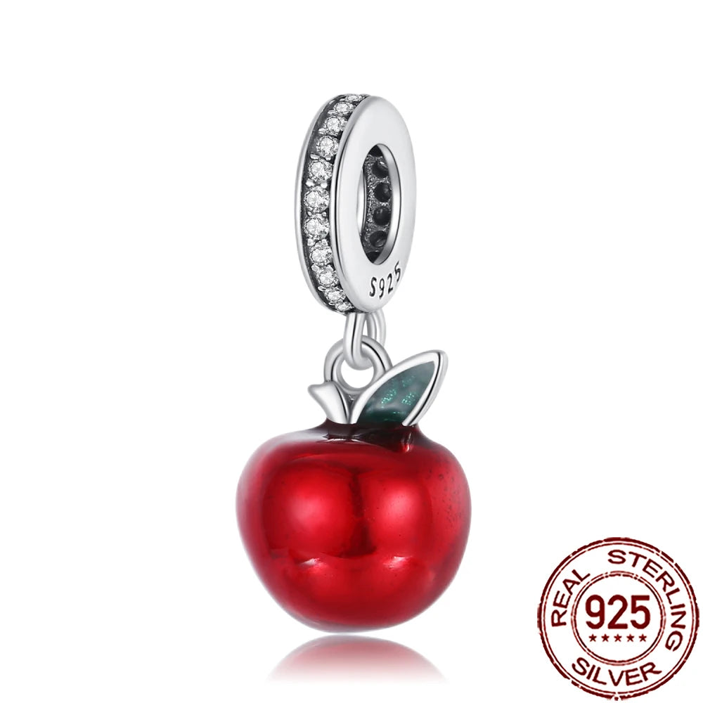 2025 New 925 Sterling Silver Red Apple Dangle Charm Beads Fit Pandora Bracelet