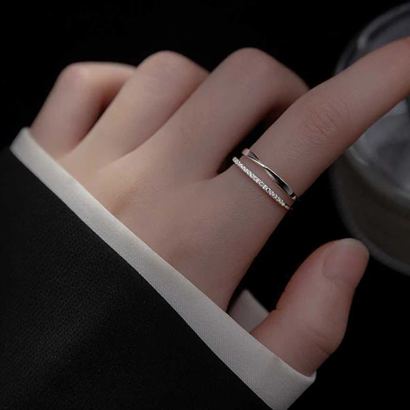 Original 925 Silver-Plated Double Lines Ring for Women – Vintage Wedding Engagement Jewelry Birthday Gift