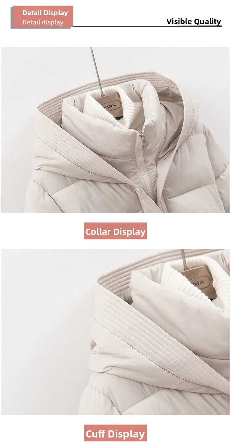 Slimming Cotton Down Jacket for Women | Hooded Winter Coat with Drawstring Waist | Lightweight Warm Outerwear