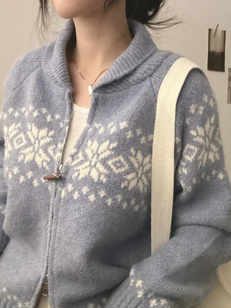 📚 College Style Knitted Sweater Coat for Women 🍂 Double Zipper Loose Fit | Autumn New Arrival Lazy Turn-Down Collar Top 🧥