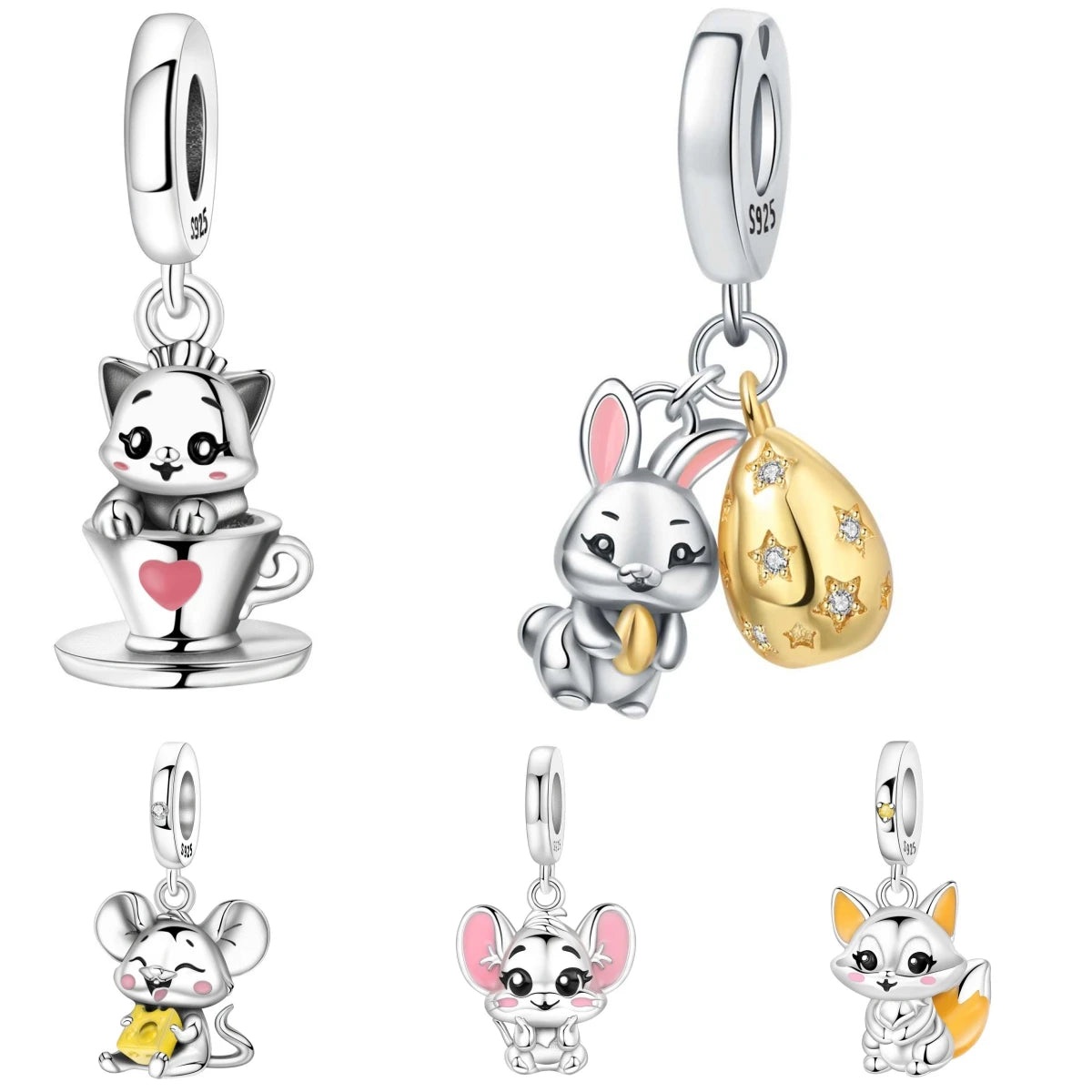 925 Sterling Silver Easter Bunny & Egg Pendants | Bracelet Charms for Women, DIY Jewelry, Party Beads, Exquisite Gift Accessory
