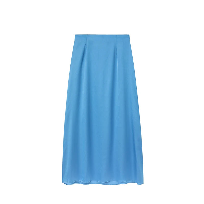 2024 Women’s Fashion Satin High Waist Midi Skirt – Stylish, Chic & Versatile Female Skirt