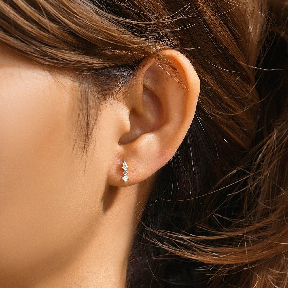 Aide 925 Sterling Silver Geometric Multi Piercing Stud Earrings for Women – K Gold Tassel Elegant Jewelry Gift