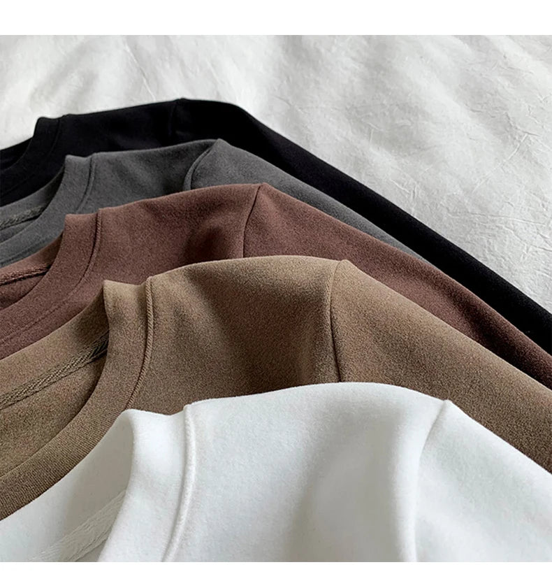 Women's Thermal Long Sleeve T-Shirt | Fleece-Lined Round Neck Top | Autumn Winter Fashionable Inner Wear