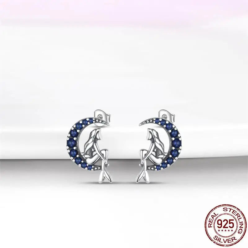 Luxury 925 Sterling Silver Ocean Mermaid Earrings | Pave CZ Fine Jewelry for Women