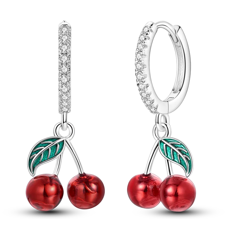 925 Sterling Silver Cute Fruit Earrings – Cherry, Strawberry, Apple & Grape for Women