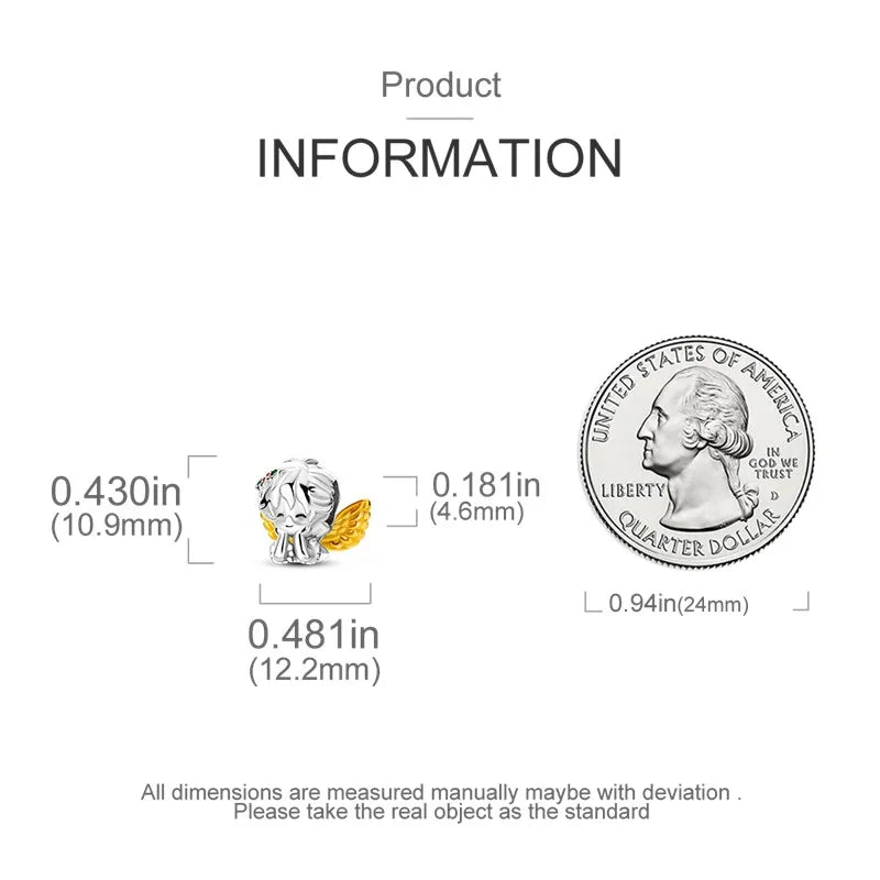 S925 Silver Angel Baby Charms | Heart Shape Wings Dangle Beads Fit Bracelet & Necklace