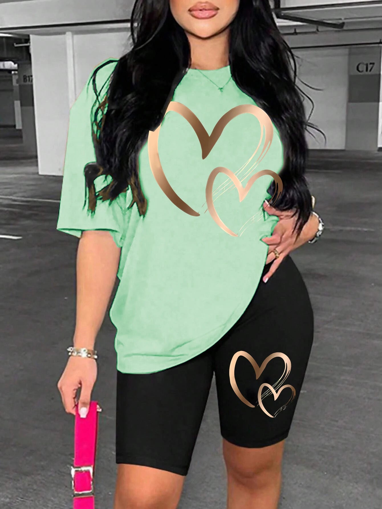 Women’s Love Pattern Cotton Two-Piece Set – Hip Hop Summer T-Shirt & Shorts Soft Breathable 👕💖