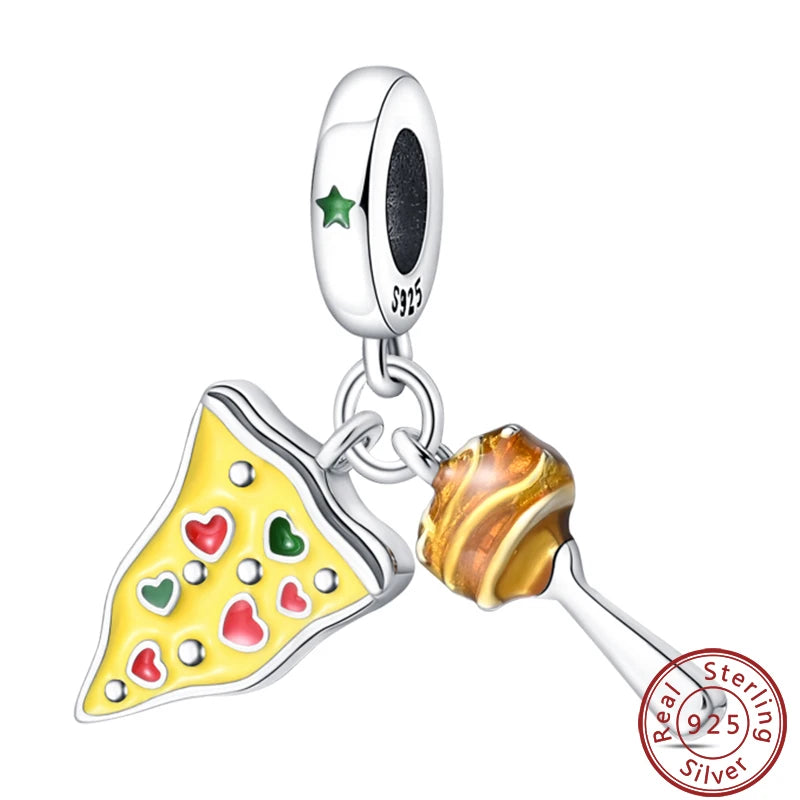 925 Sterling Silver Dessert Afternoon Tea Charm – Coffee, Cake, Pizza & Fries Beads Fit Original Pandora Bracelet DIY Jewelry