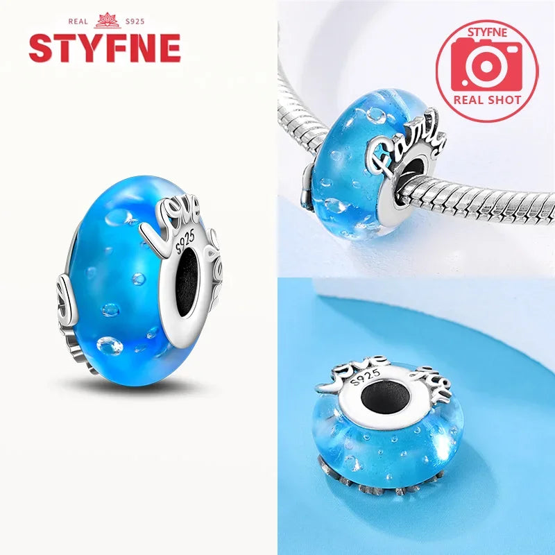 925 Sterling Silver Blue Series Crystal Enamel Murano Bead | Fit Original Bracelet Women DIY Fine Jewelry Gift
