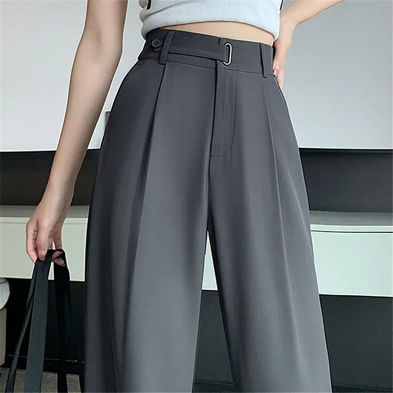 Office Ladies Casual Wide Leg Pants – Women’s Elegant High Waist Loose Trousers Spring Summer 2025