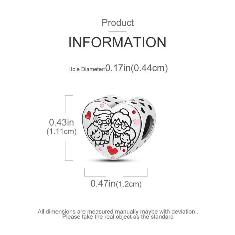 925 Sterling Silver Heart Shaped Warm Family Charm Beads Butterfly Flower Pendant