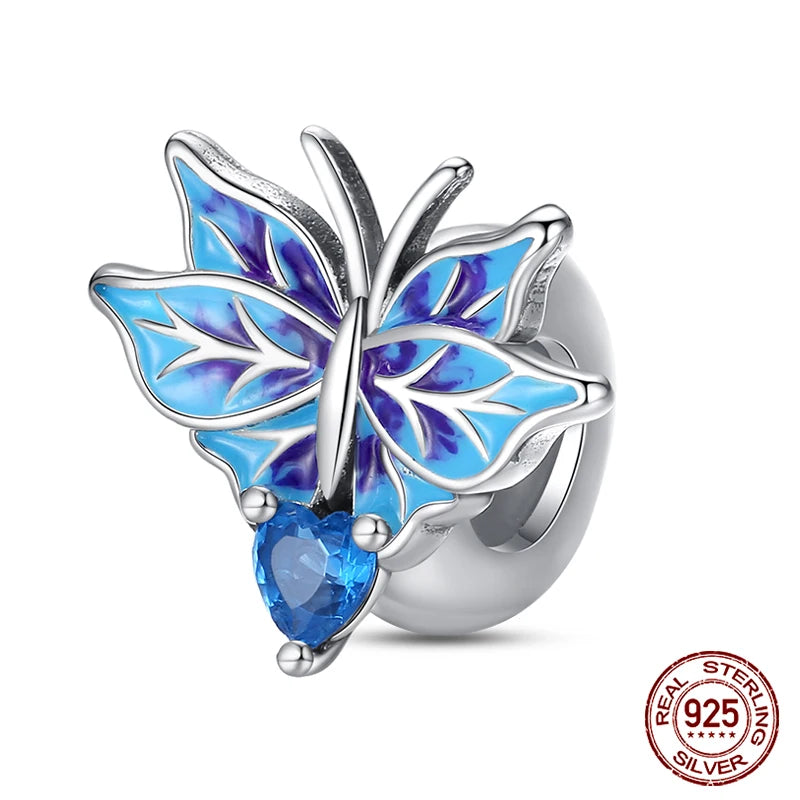 925 Sterling Silver Luminous Butterfly Star Moon Charm Bead | Round Clasp Bead for 3mm DIY Bracelet Jewelry Gift