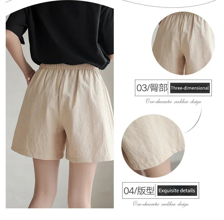 2024 Women’s Cotton Linen Summer Shorts – Casual Solid High Waist Loose Shorts with Pockets | Plus Size Soft Girls Shorts