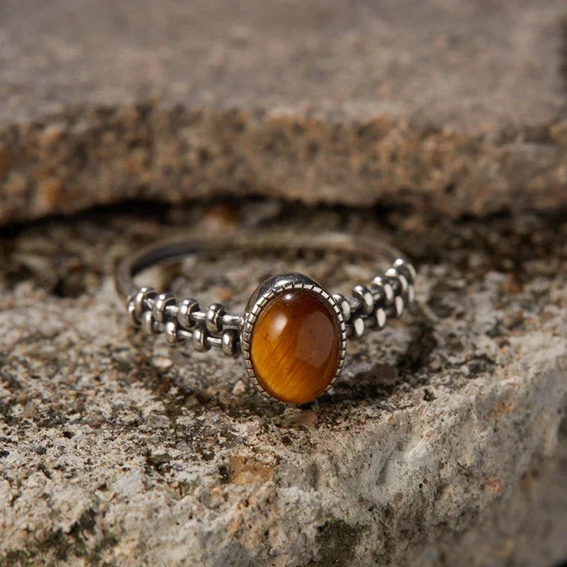 S925 Sterling Silver Gear Chain Ring with Black Onyx – Vintage Punk Style Unisex Jewelry Gift for Men & Women