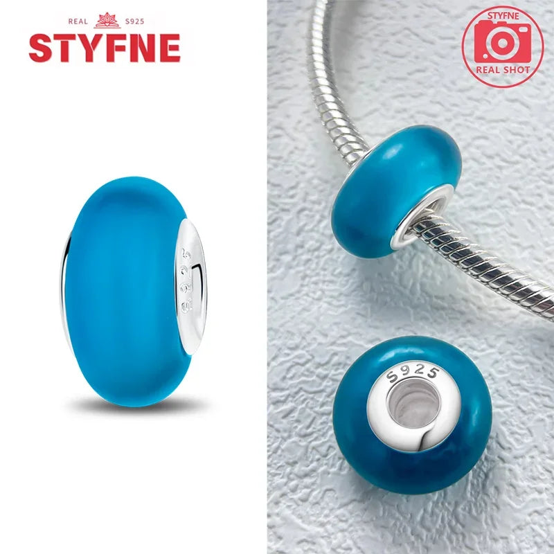 925 Sterling Silver Blue Series Crystal Enamel Murano Bead | Fit Original Bracelet Women DIY Fine Jewelry Gift