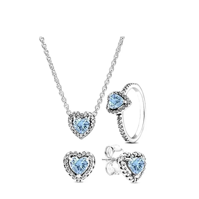 925 Sterling Silver Women’s Jewelry Set | Pink Heart Earrings, Ring & Necklace | Sparkling Luxury Holiday Gift