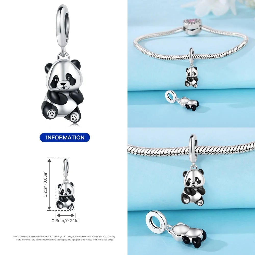 925 Sterling Silver Cute Panda & Penguin Charm Bead | Fun Animal Pendant for Women DIY Bracelet Jewelry Gift