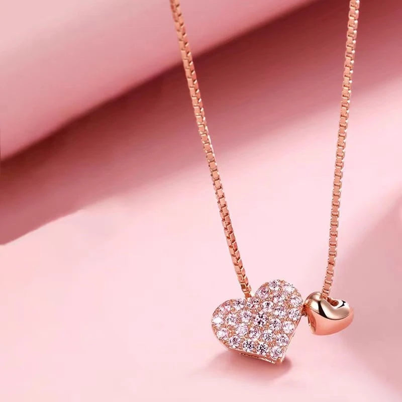 Jkeli 925 Sterling Silver Romantic Love Heart Pendant Necklace | Box Chain Women’s Fashion Wedding Jewelry