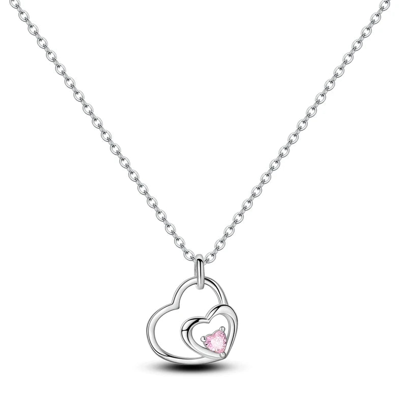 925 Sterling Silver Pink Heart & Infinity Necklace for Women Engagement Jewelry Gift
