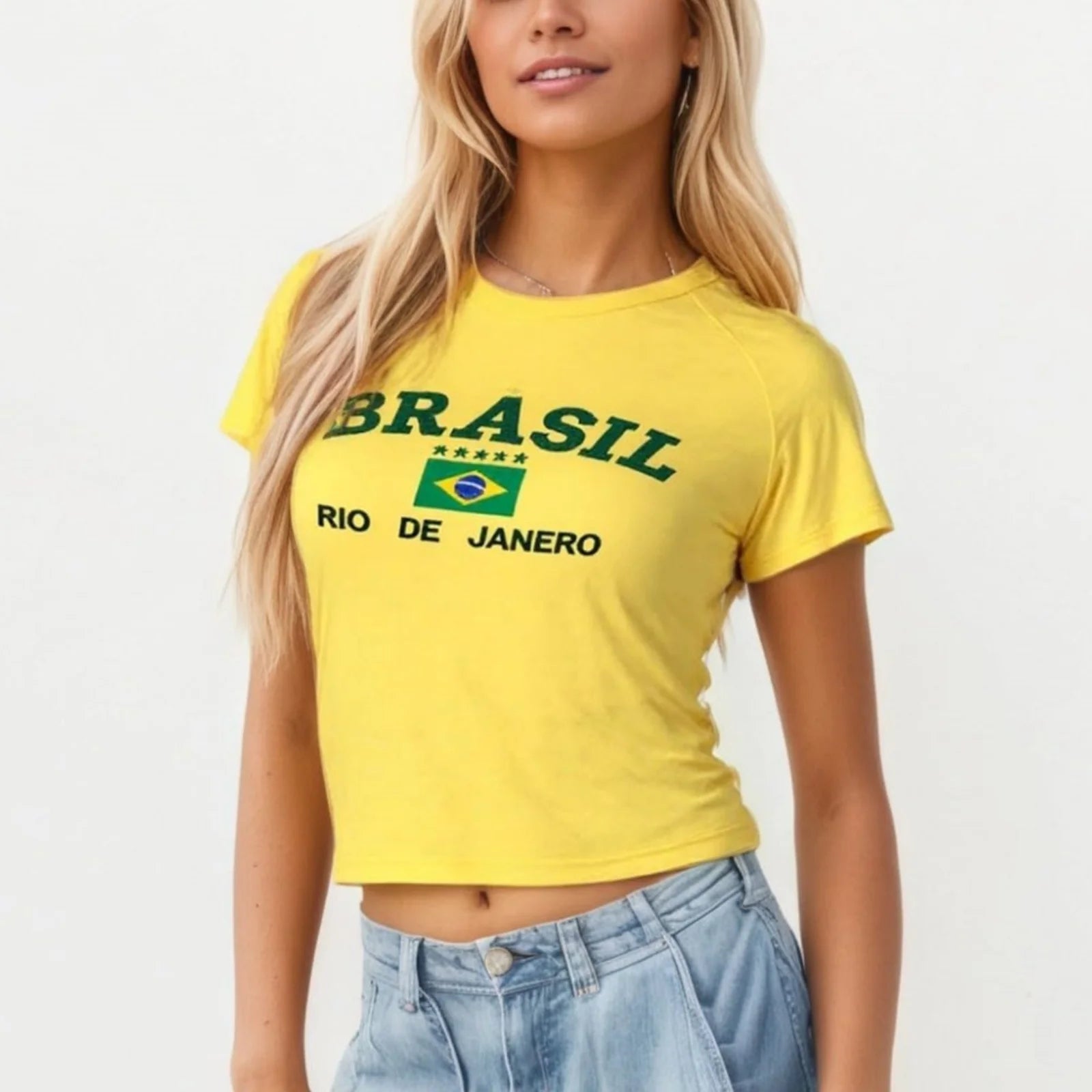 Y2K Colombia Print Punk Grunge Patchwork T-Shirt – Women’s Slim Sexy Crop Top Streetwear