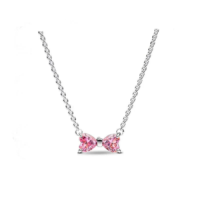 925 Sterling Silver Pink Bow Jewelry Set – Charms, Rings, Earrings & Necklace Beads for Women