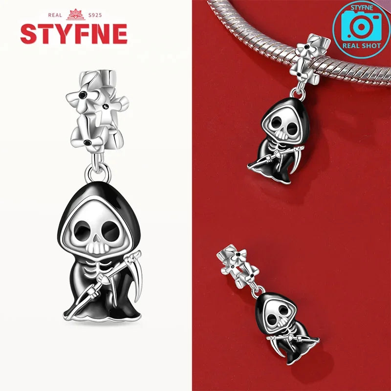 925 Sterling Silver Halloween Skull & Ghost Charms – Colored Beads Fit Original Pandora Bracelet DIY Jewelry Gift for Women