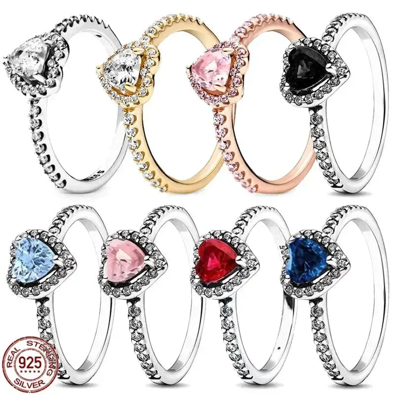 New 925 Sterling Silver Red Heart Crystal Ring – Sparkling Zircon Retro Women’s Jewelry Gift