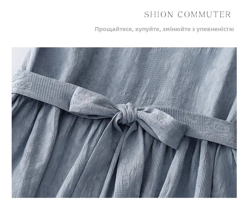 Japanese Style Loose Cotton Linen Dress – Women’s Vintage A-Line Over-Knee Long Dress with Round Neck